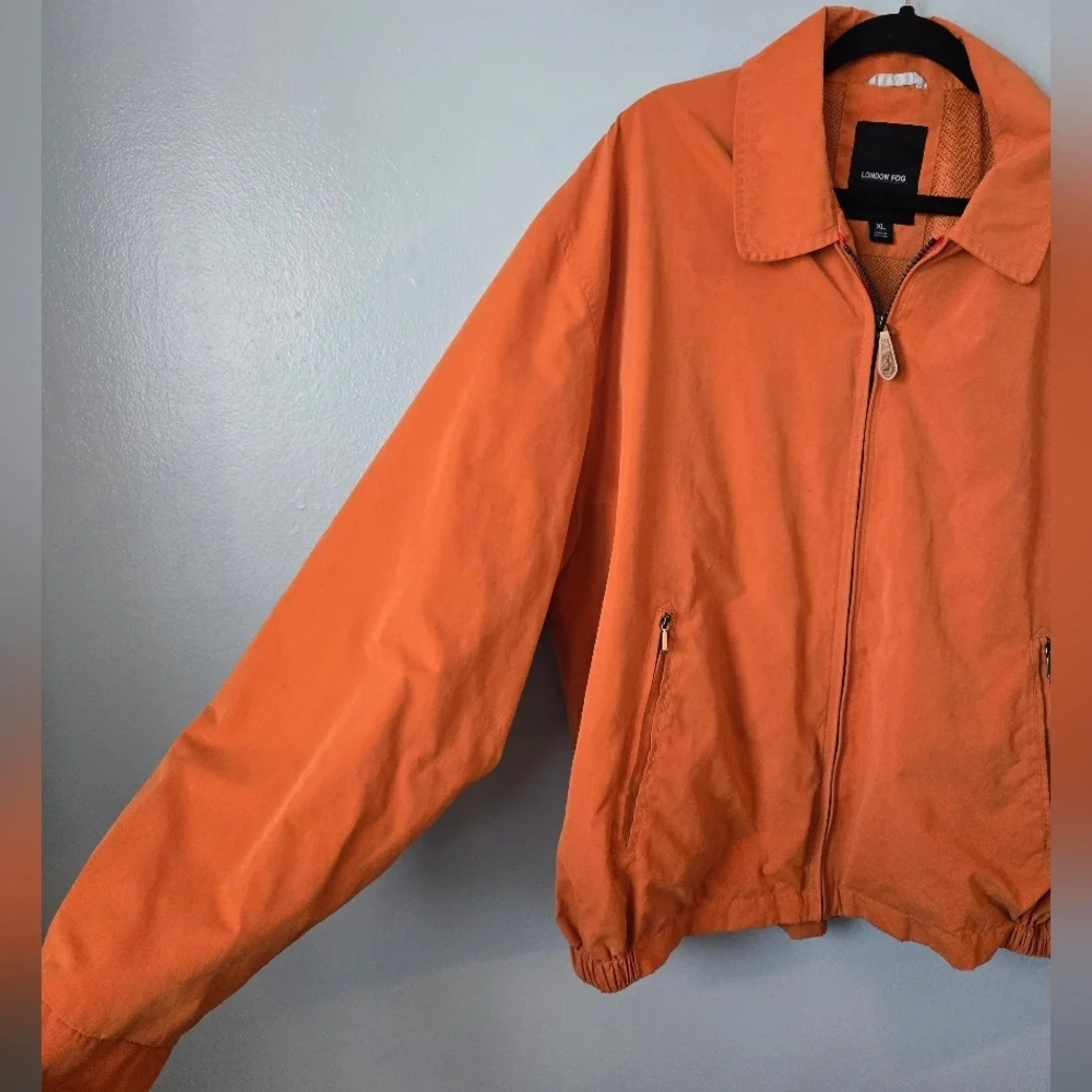 London Fog Men's Golf Jacket Orange Mesh Lined Harrington Windbreaker Size XL